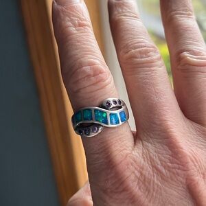 STERLING SILVER OPAL INLAY & PURPLE STONES RING 925 sz 9